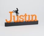 Personalized motocross gift for boy with custom name and dirt bike rider